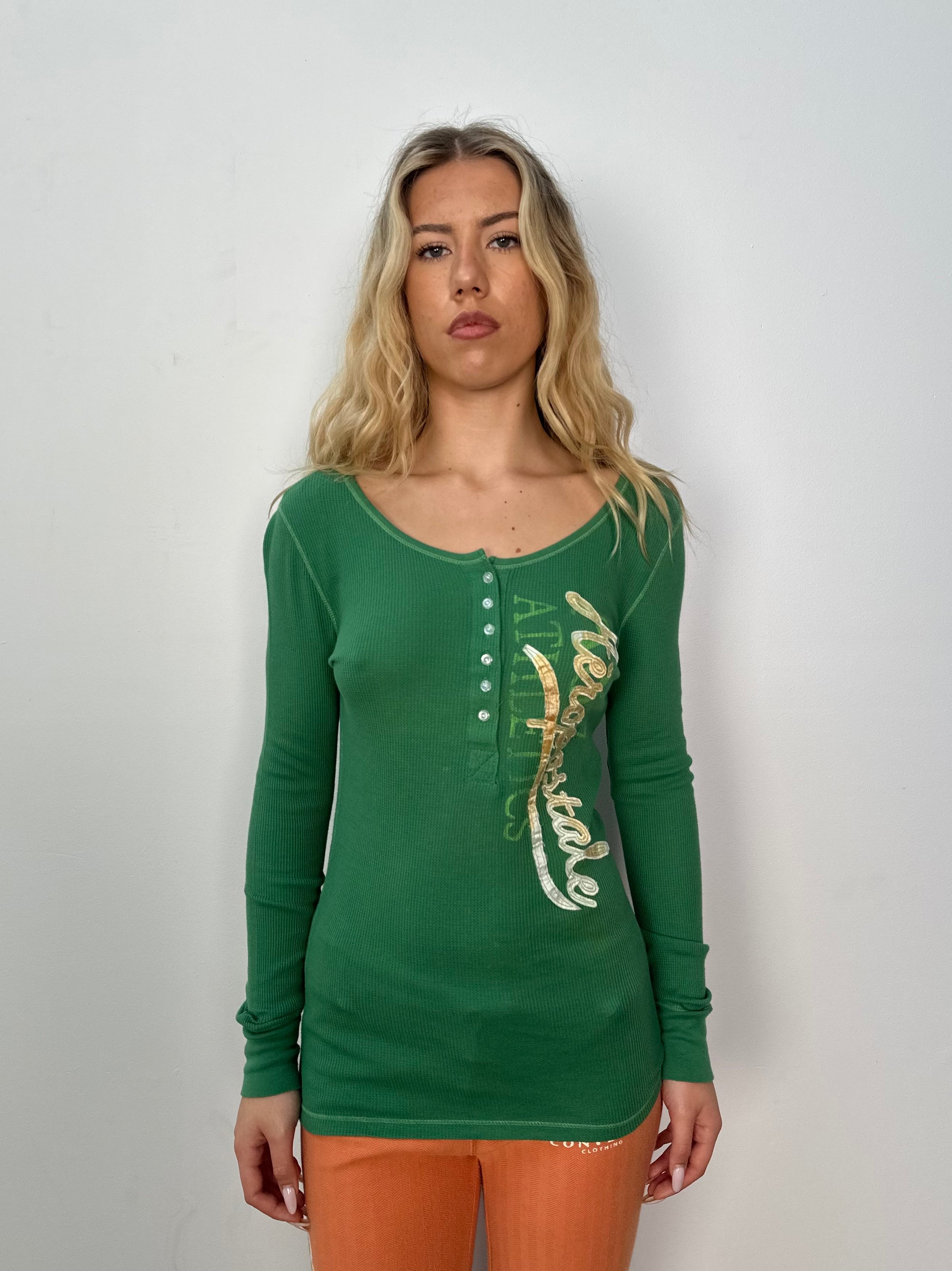 Aeropostale Green Waffle Long Sleeve - Size L
