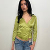 Lime Green Satin Wrap Shirt - Size M