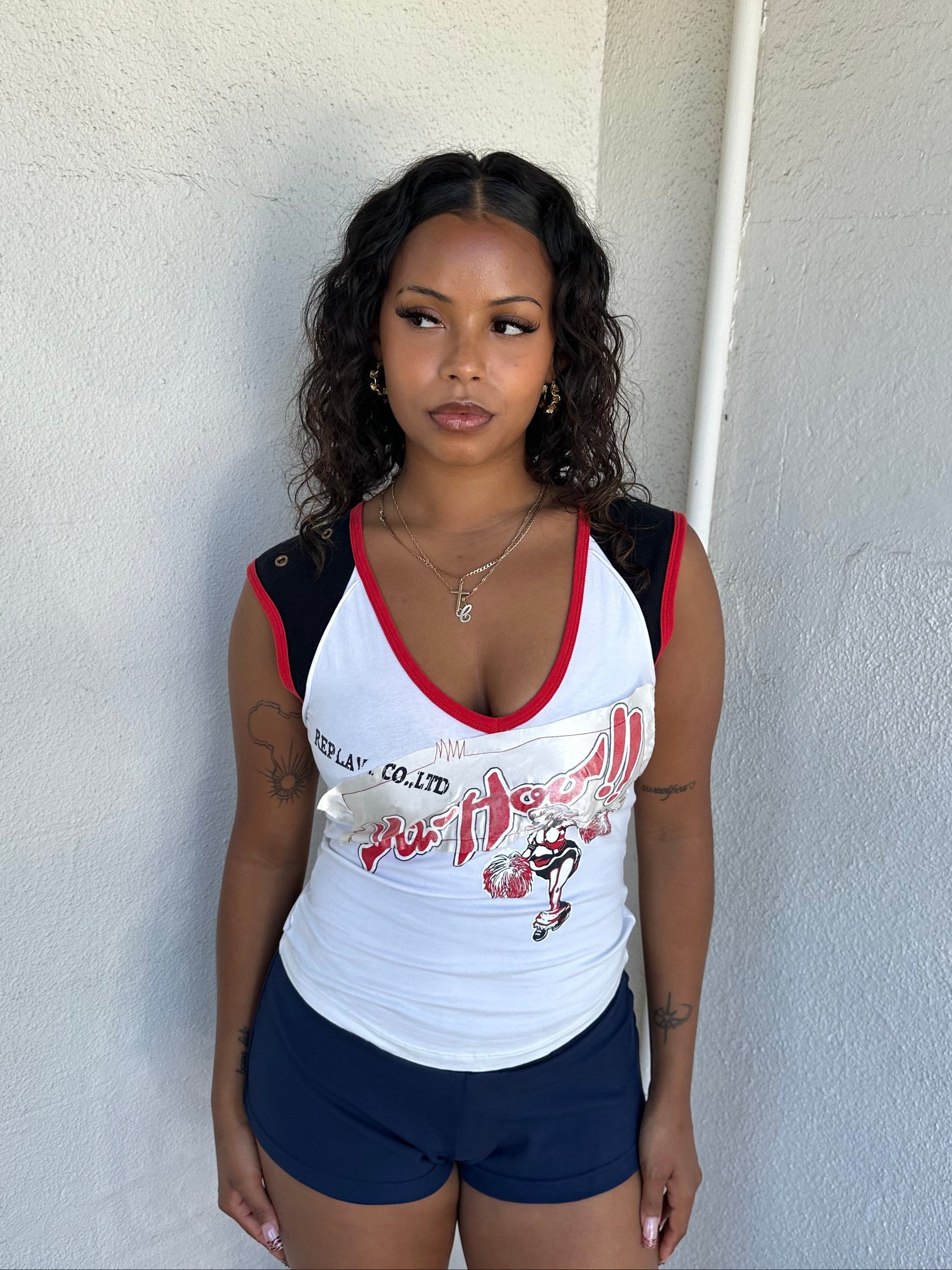 White Graphic Cheerleader Tank Top - Size M