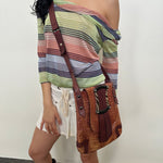 Italian Leather Light Brown Croc Satchel Bag