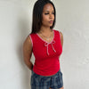 Red & White Stripe Trimmed Tank Top