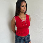 Red & White Stripe Trimmed Tank Top
