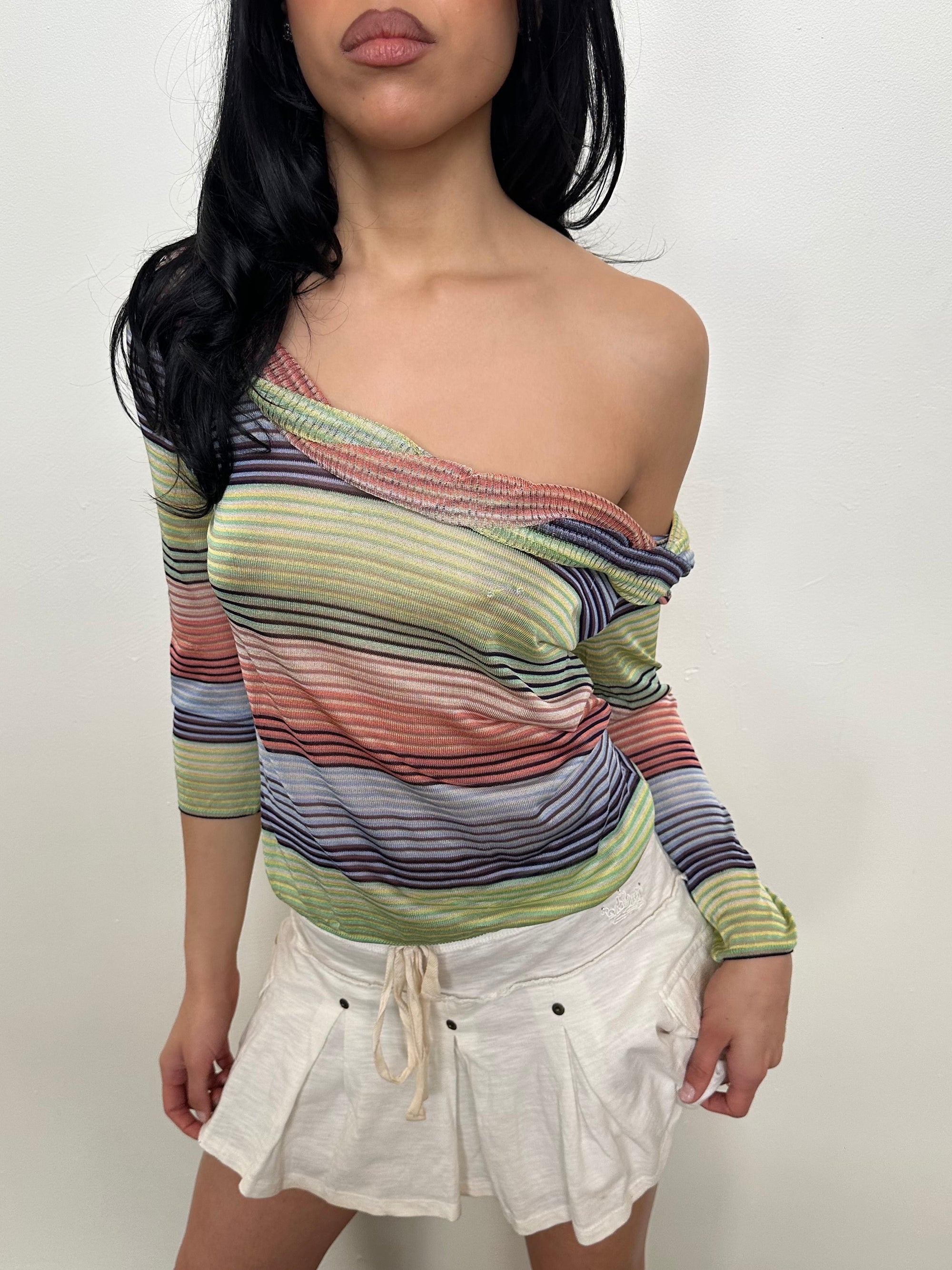 Missoni Multi Coloured Stripe Semi Sheer Top - Size M