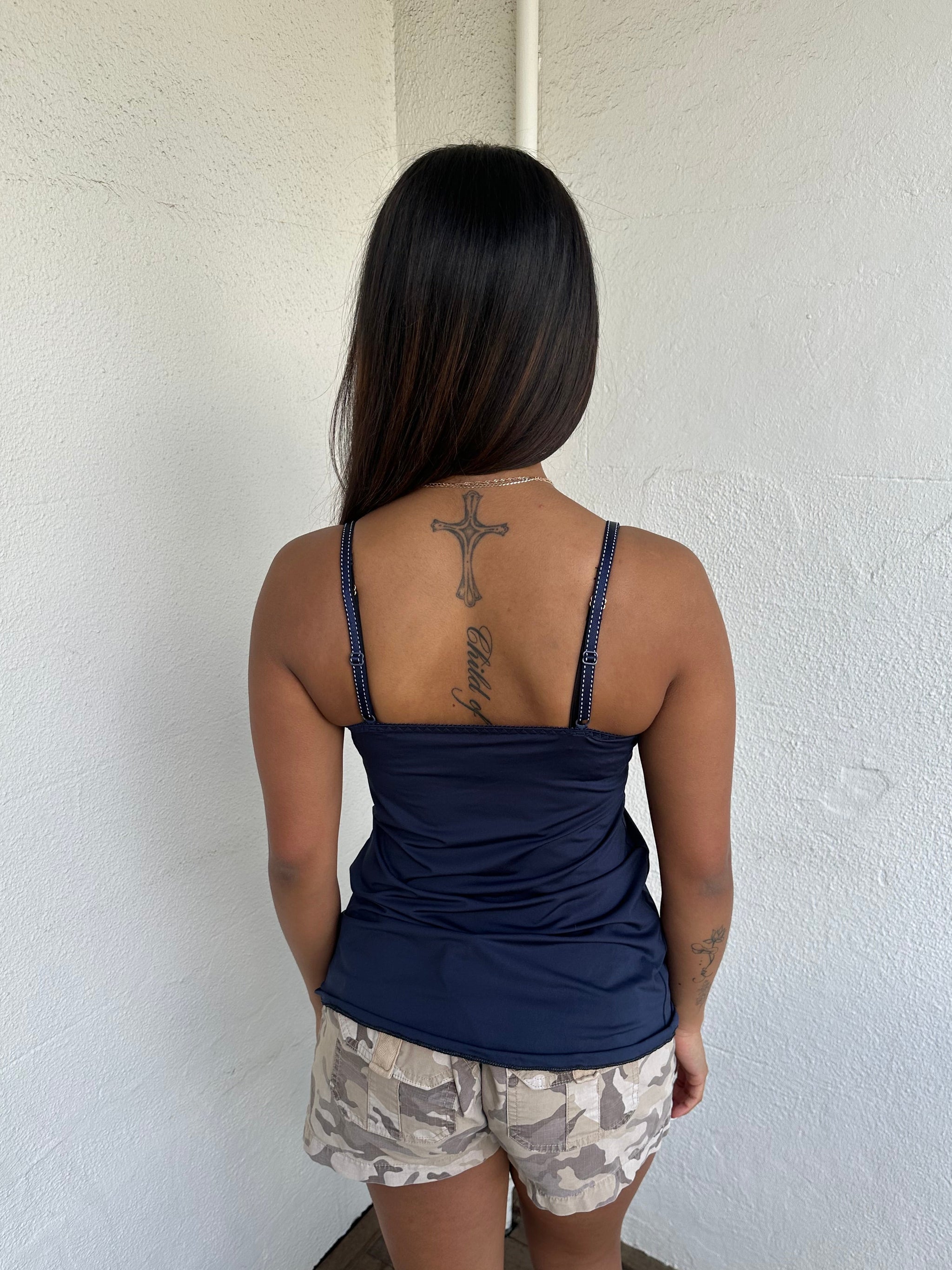 Navy Embroidered Cami Top