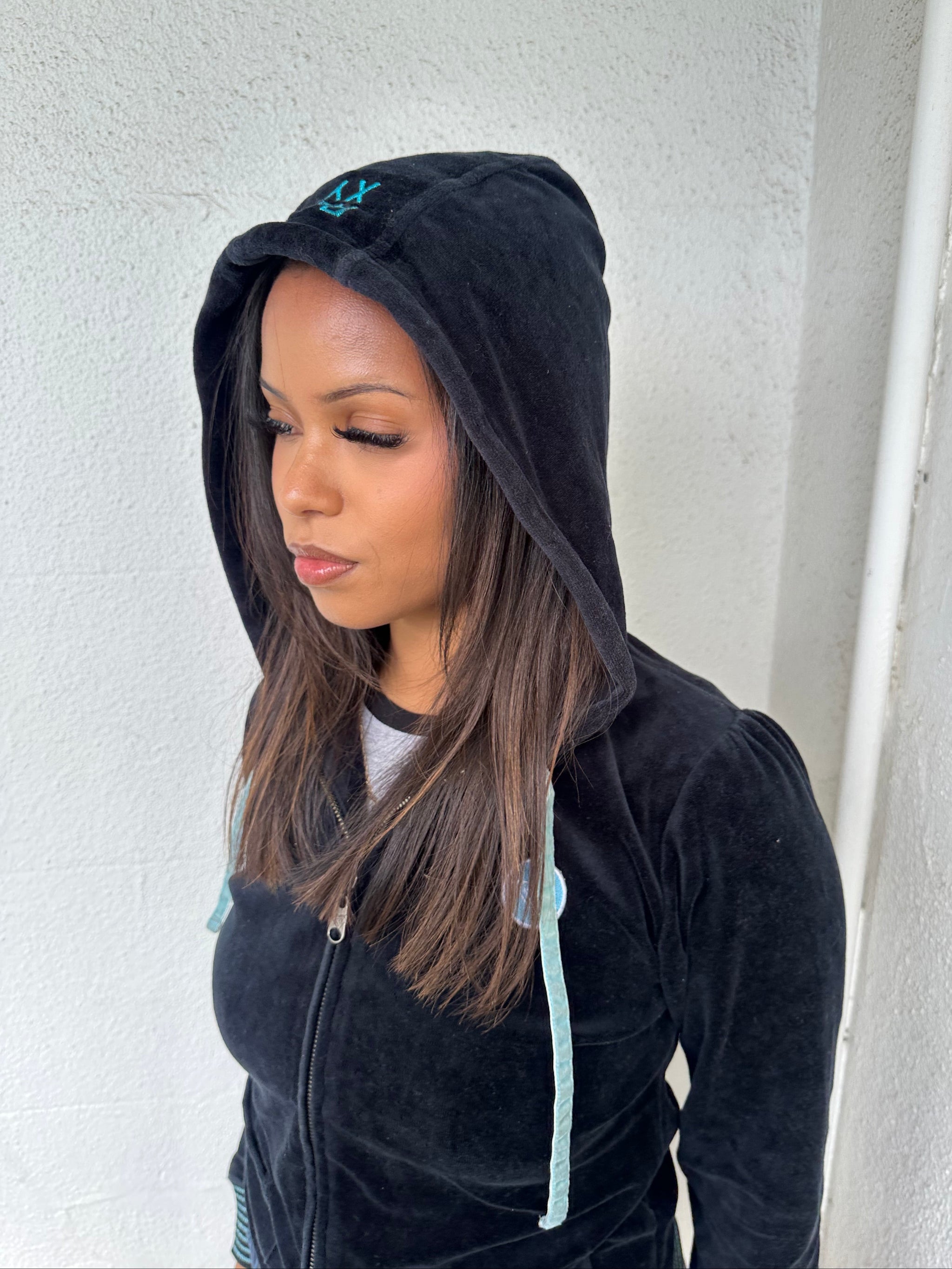Roxy Navy Velour Zip Up Hoodie