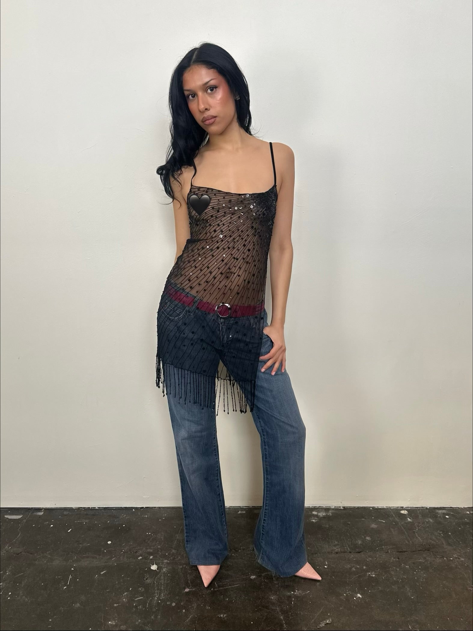 Roberto Cavalli Sheer Black Beaded Slip Dress - Size S