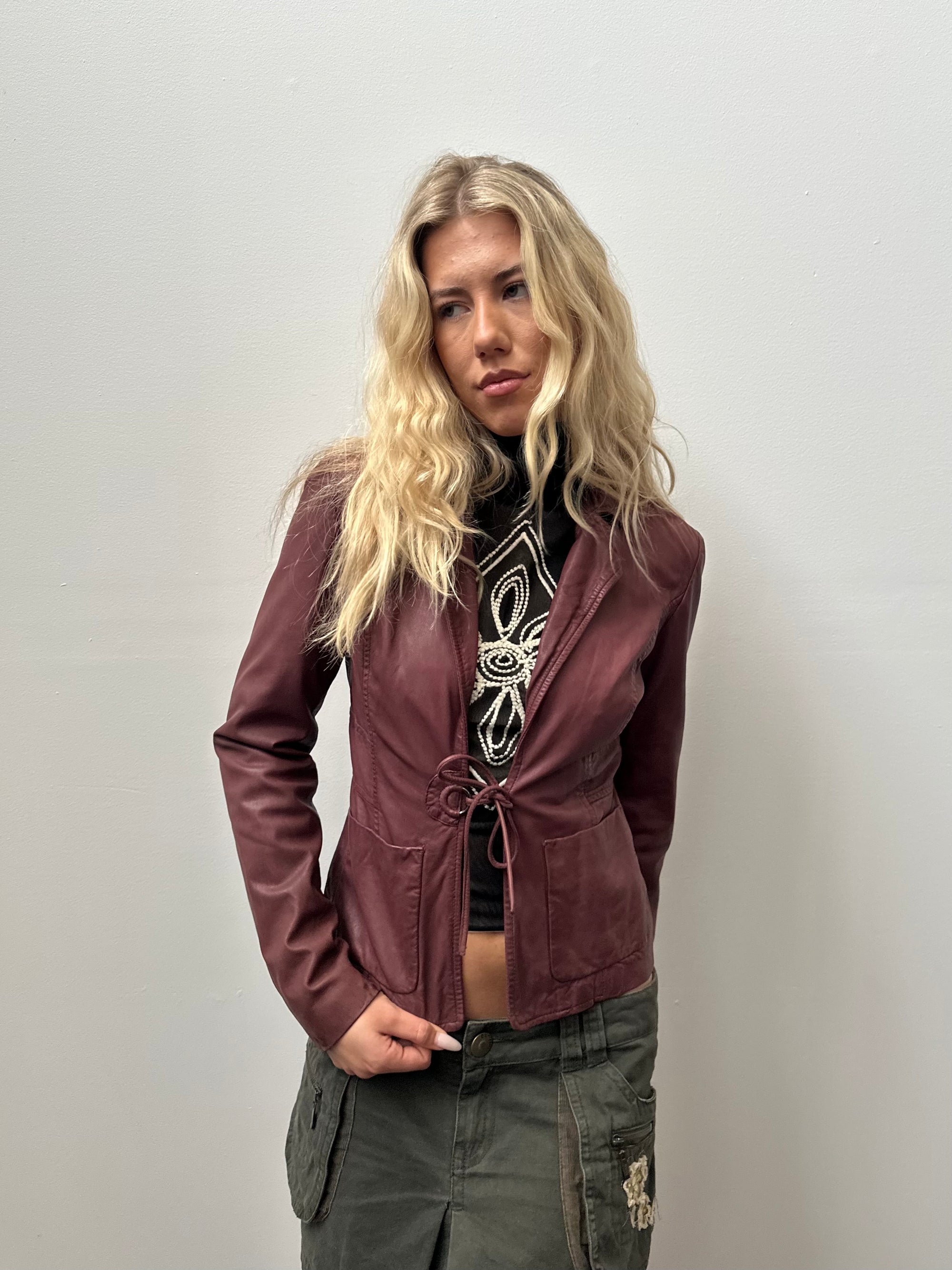 Burgundy Soft Leather Jacket - Size S
