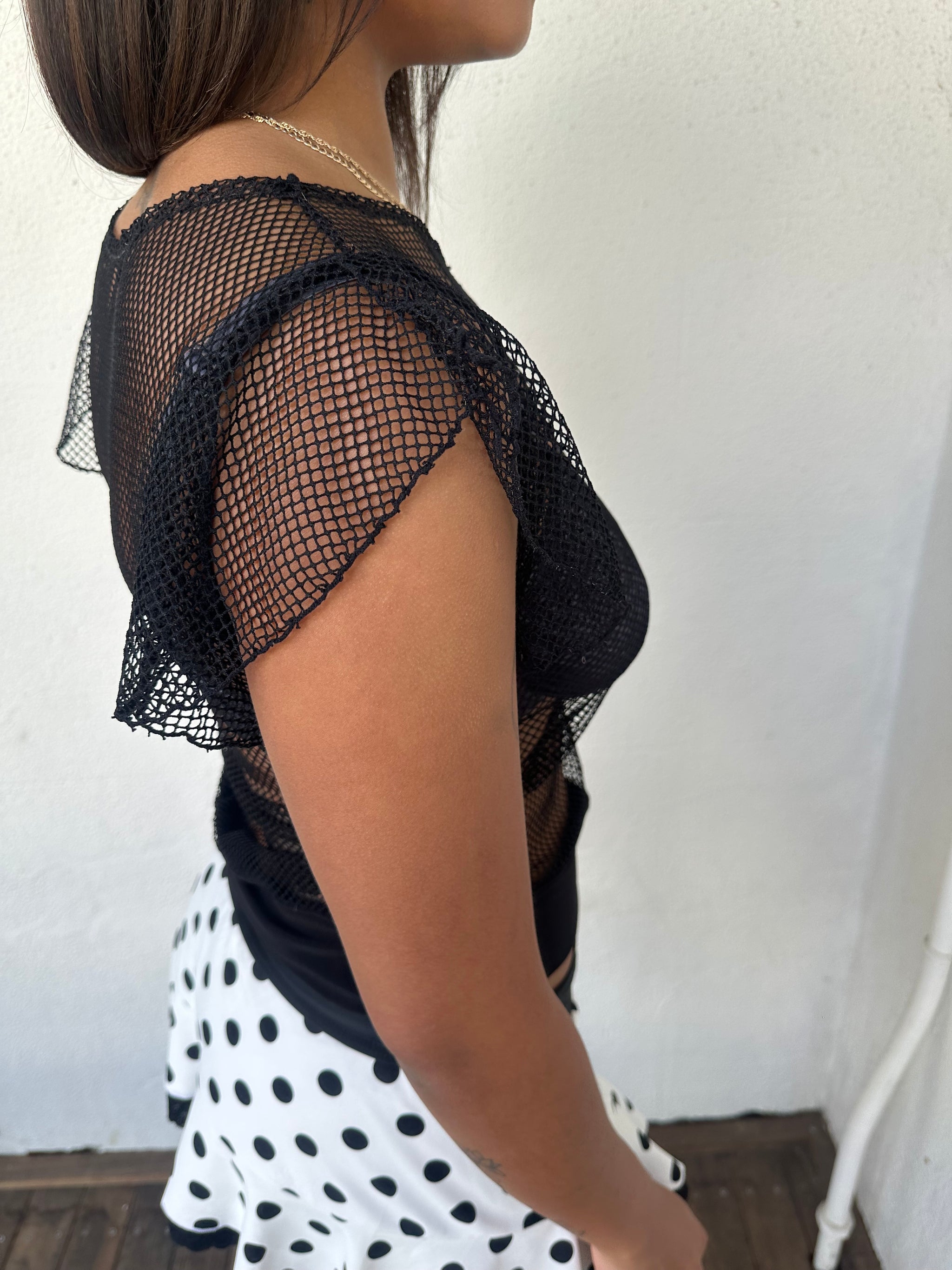 Black Netted Cap sleeve T-Shirt