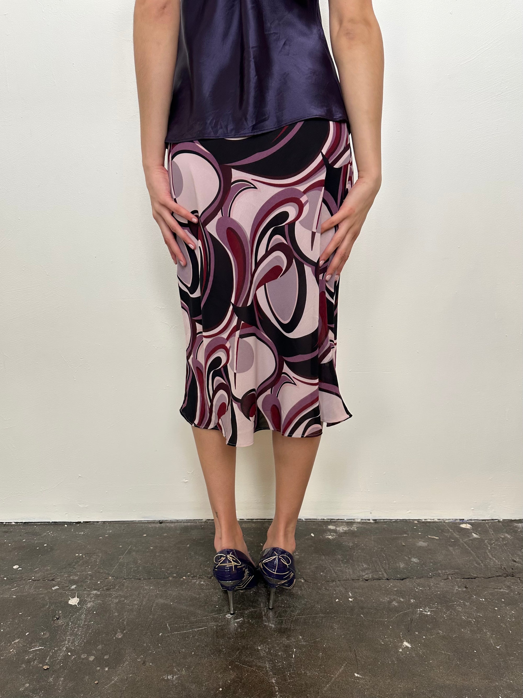Purple Abstract Swirl Pattern Midi Skirt - Size XS