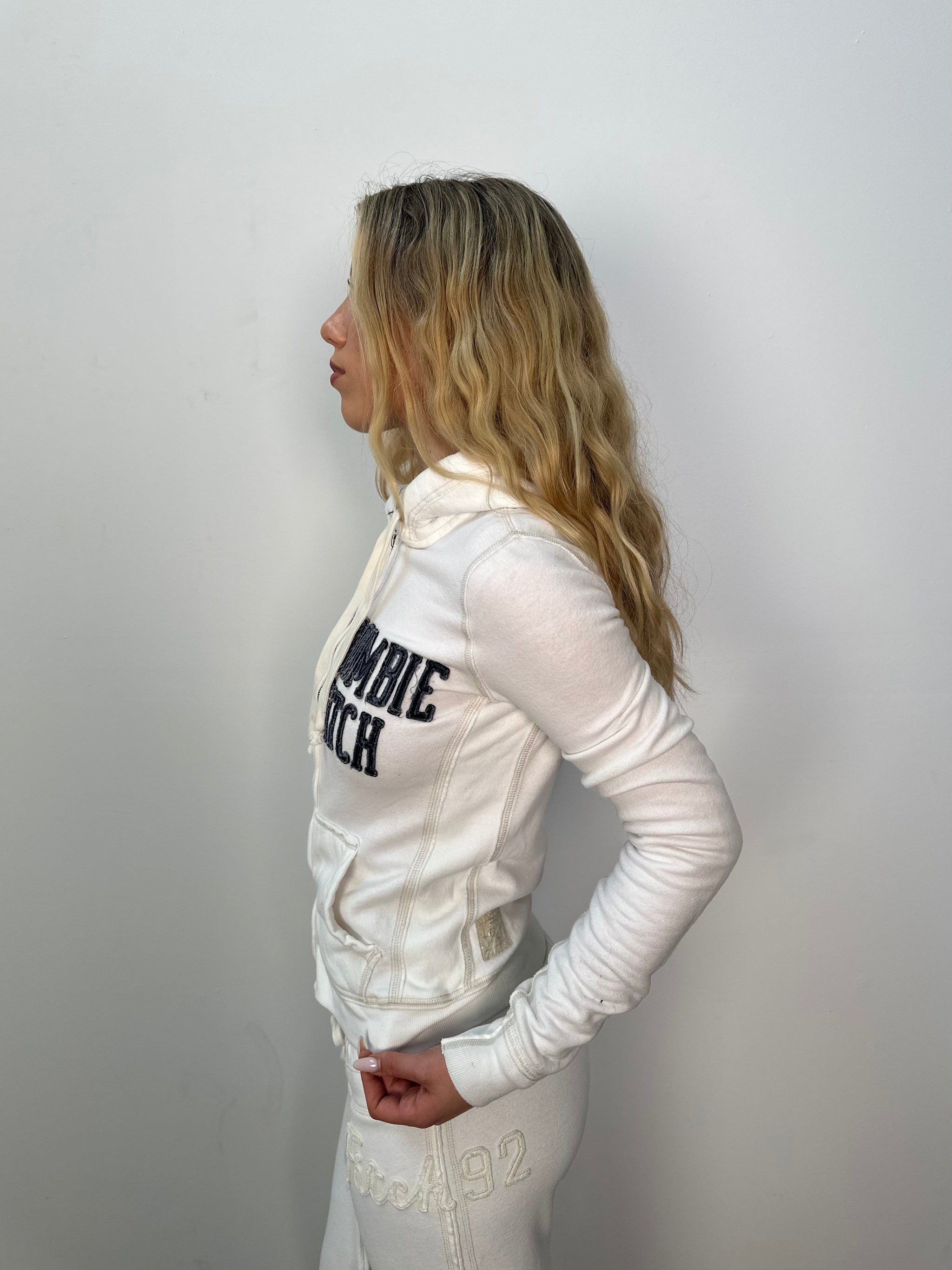 Abercrombie & Fitch White Zip Up Hoodie - Size S