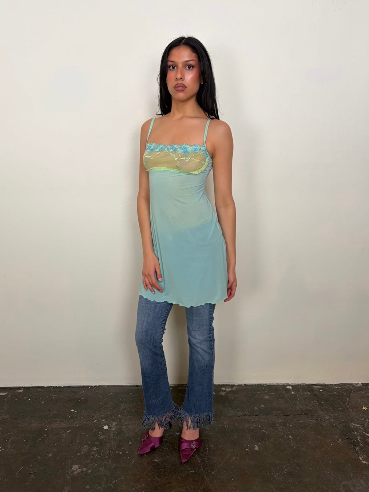 Turquoise & Green Mesh Slip Dress - Size S