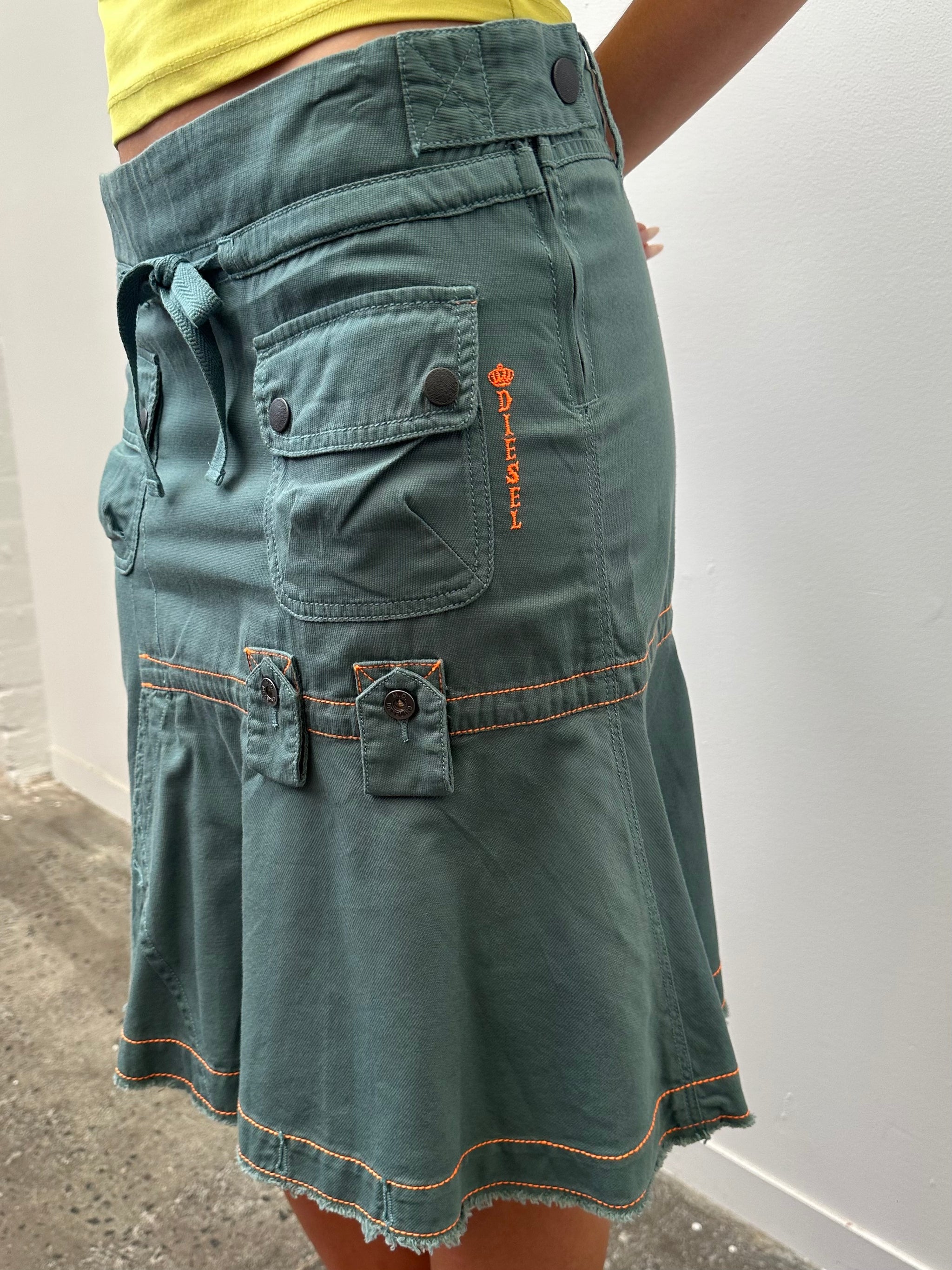 00s Diesel Green Cargo Midi Skirt - Size S