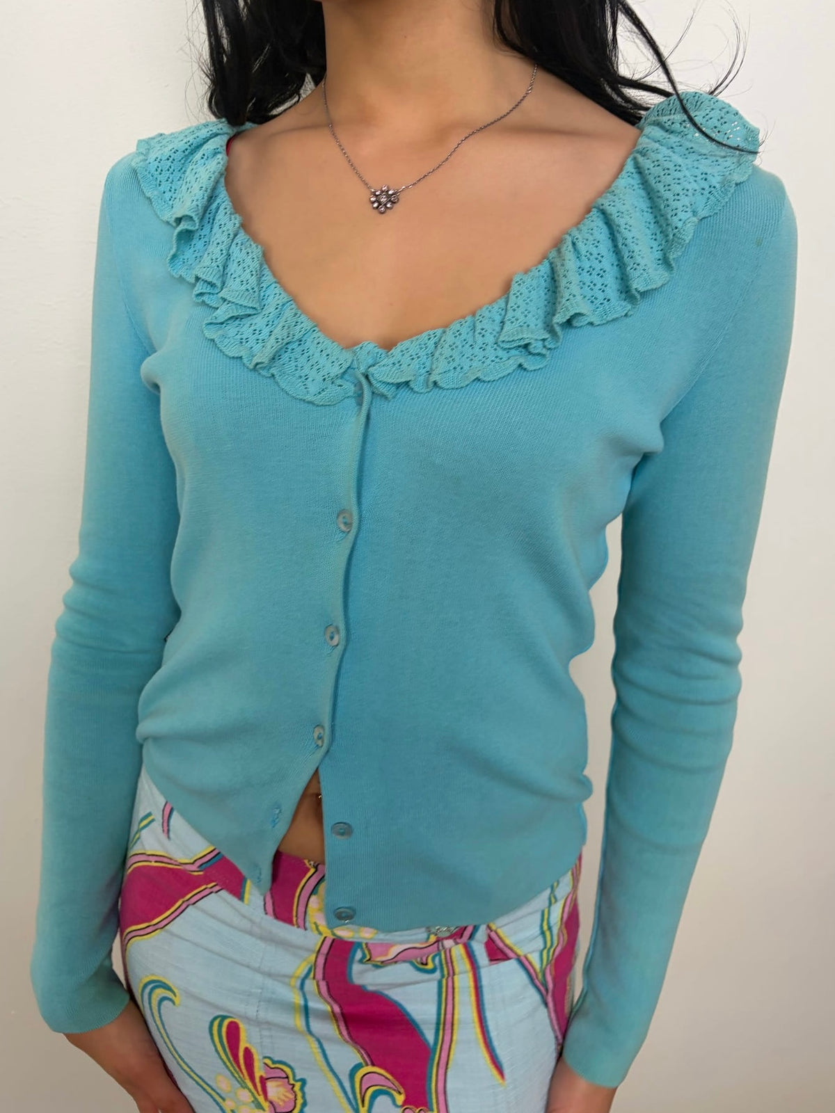 Moschino Turquoise Ruffle Cardigan - Size M