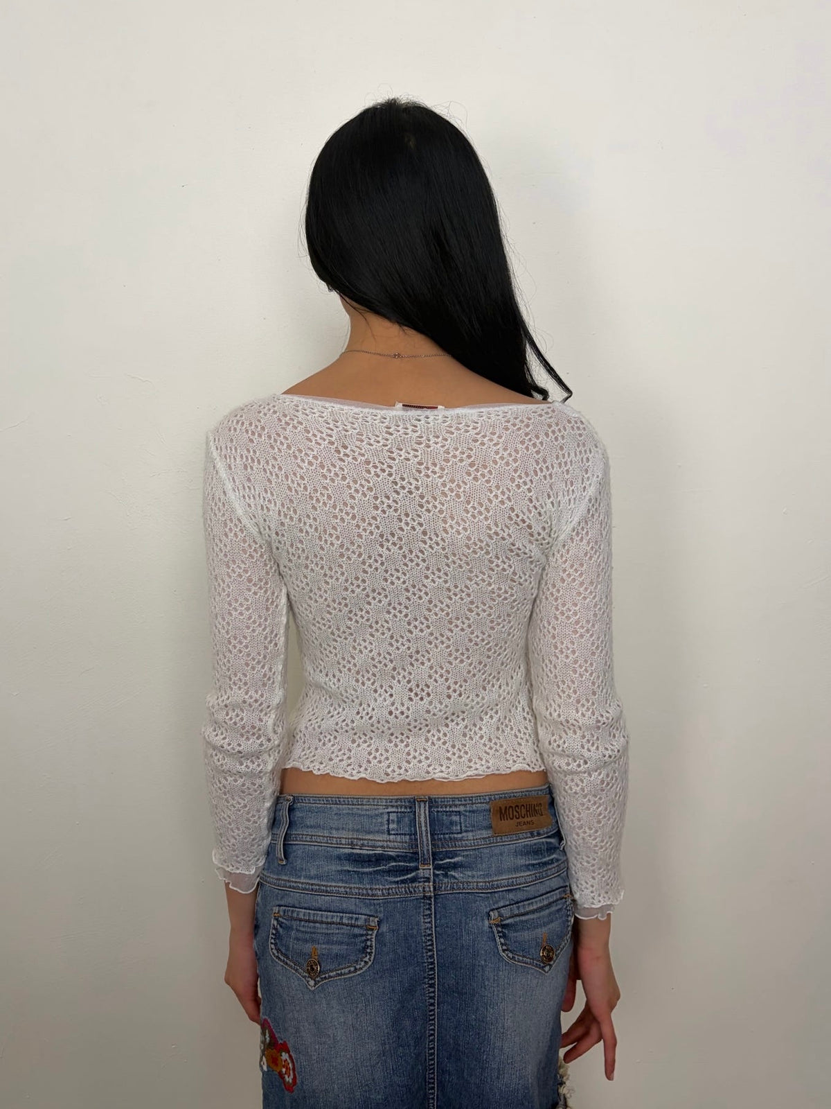 White Knitted Long Sleeve Top - Size S