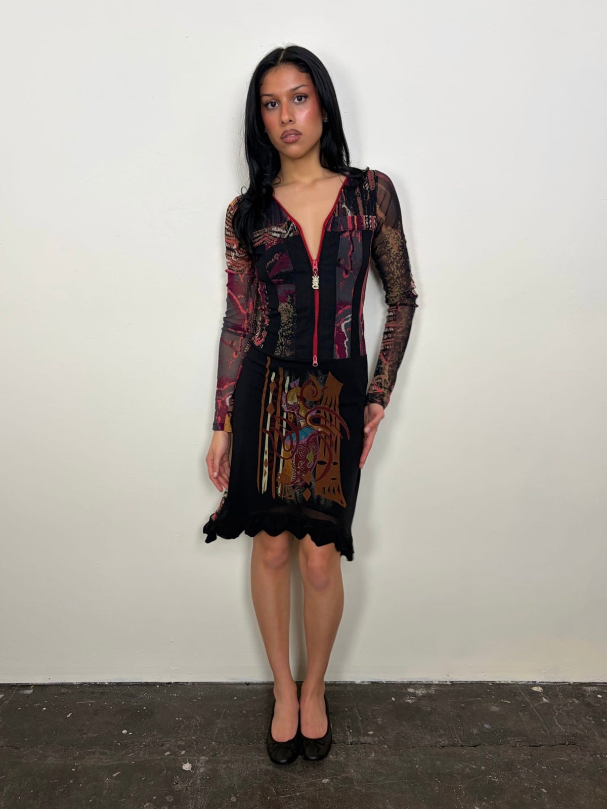Save The Queen Black & Multicoloured Printed Mesh Dress - Size M