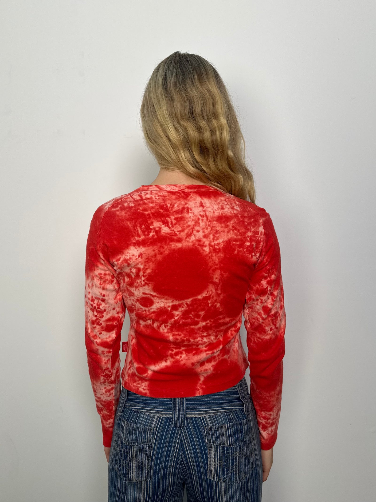 Red Tie Dye Mesh detail Long Sleeve Top - Size S