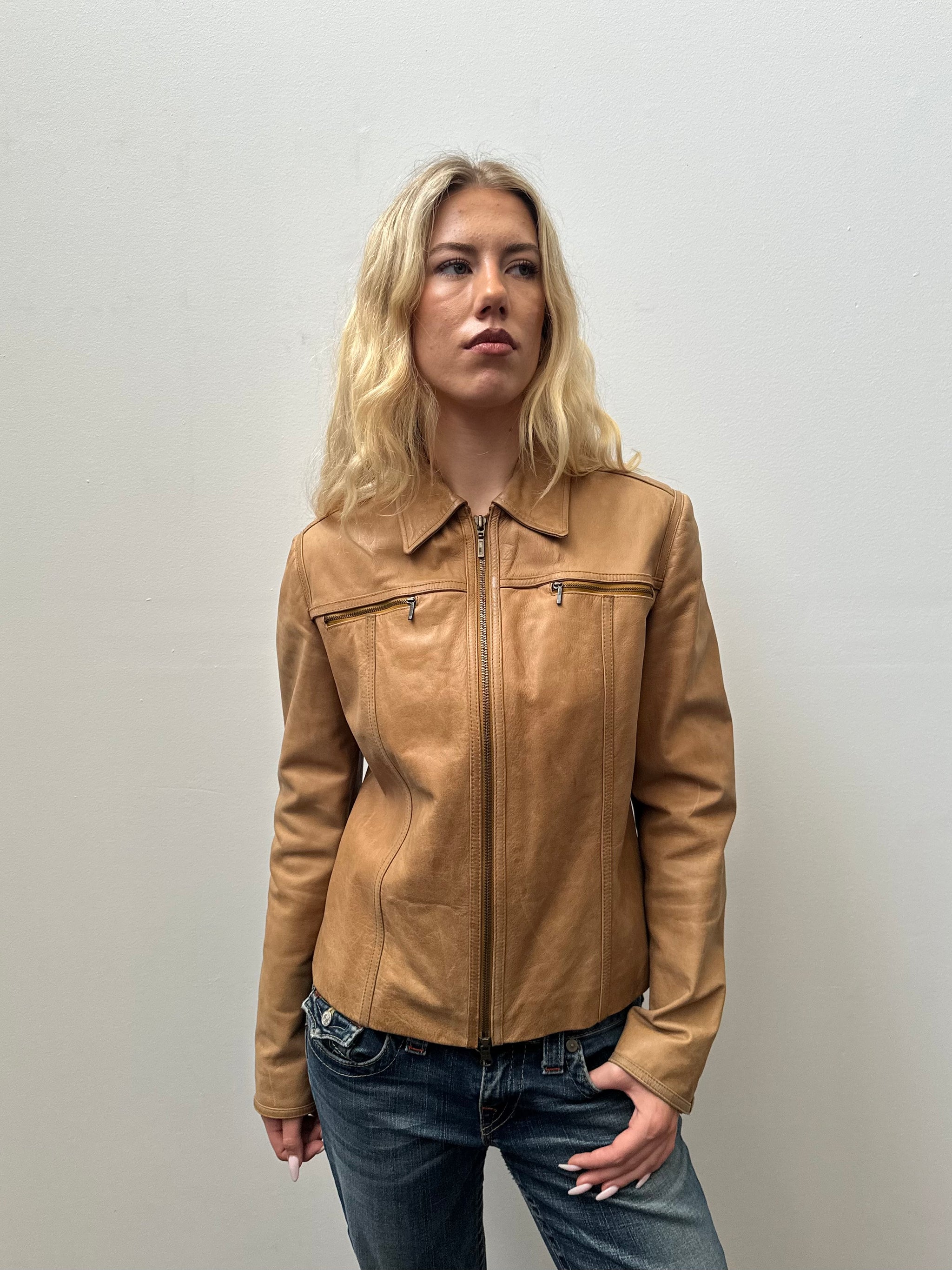 Tan Leather Jacket - Size M
