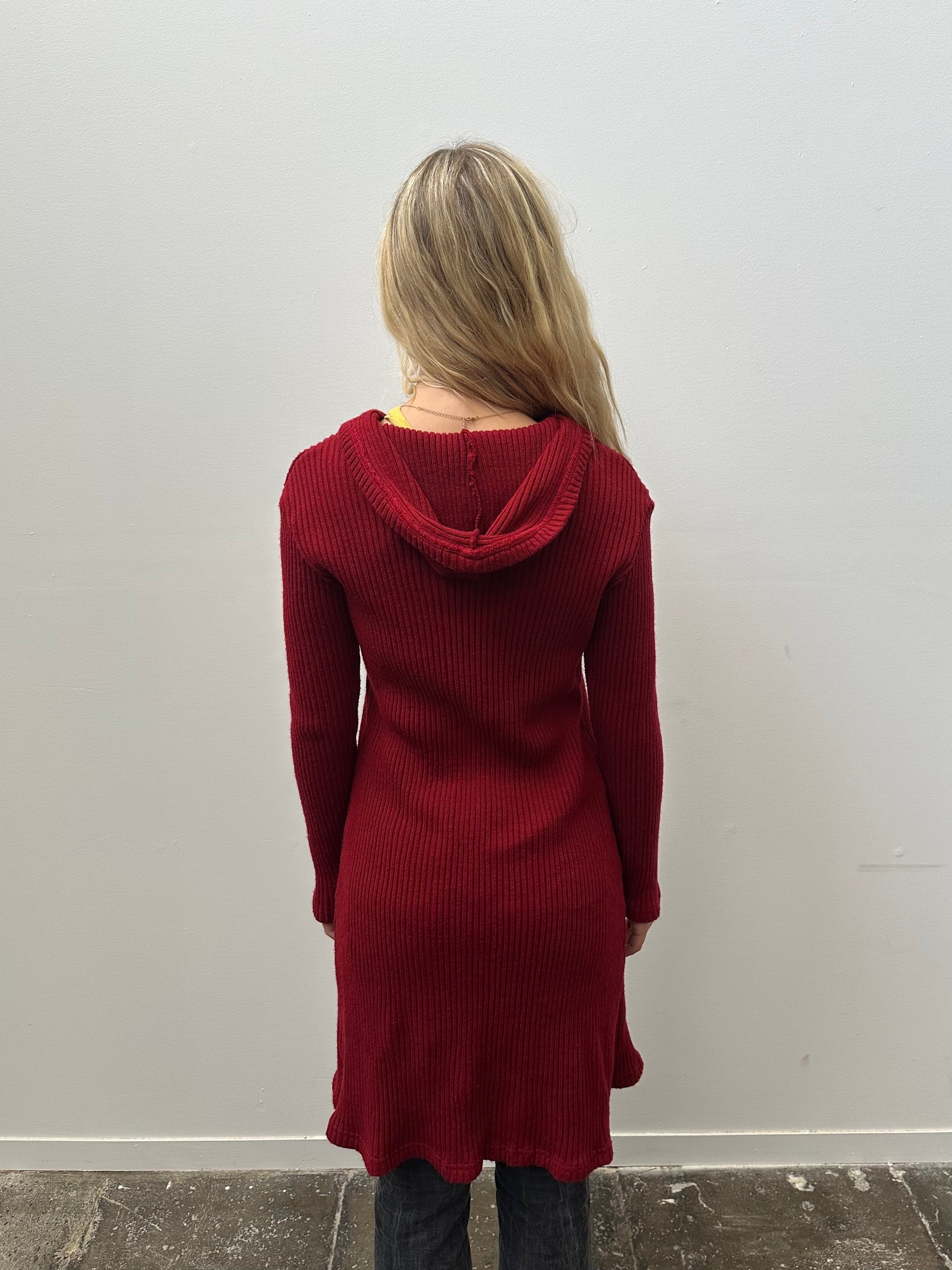 Red Ribbed Maxi Cardigan - Size M