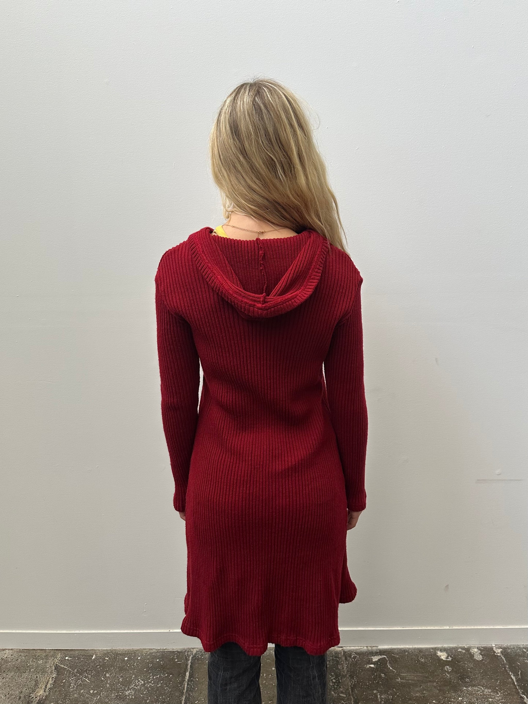 Red Ribbed Maxi Cardigan - Size M