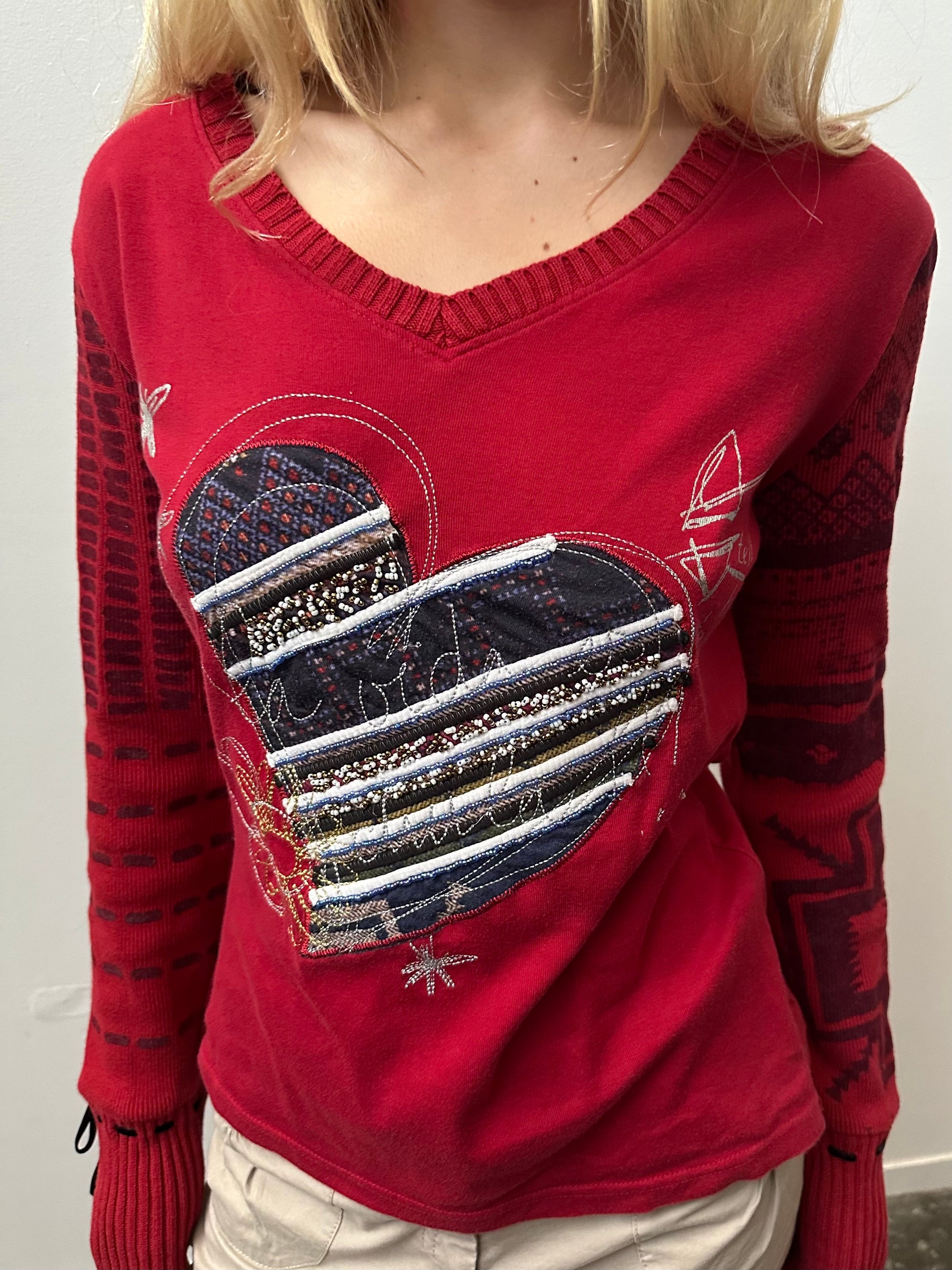 Desigual Red Graphic Long Sleeve Top - SIze L