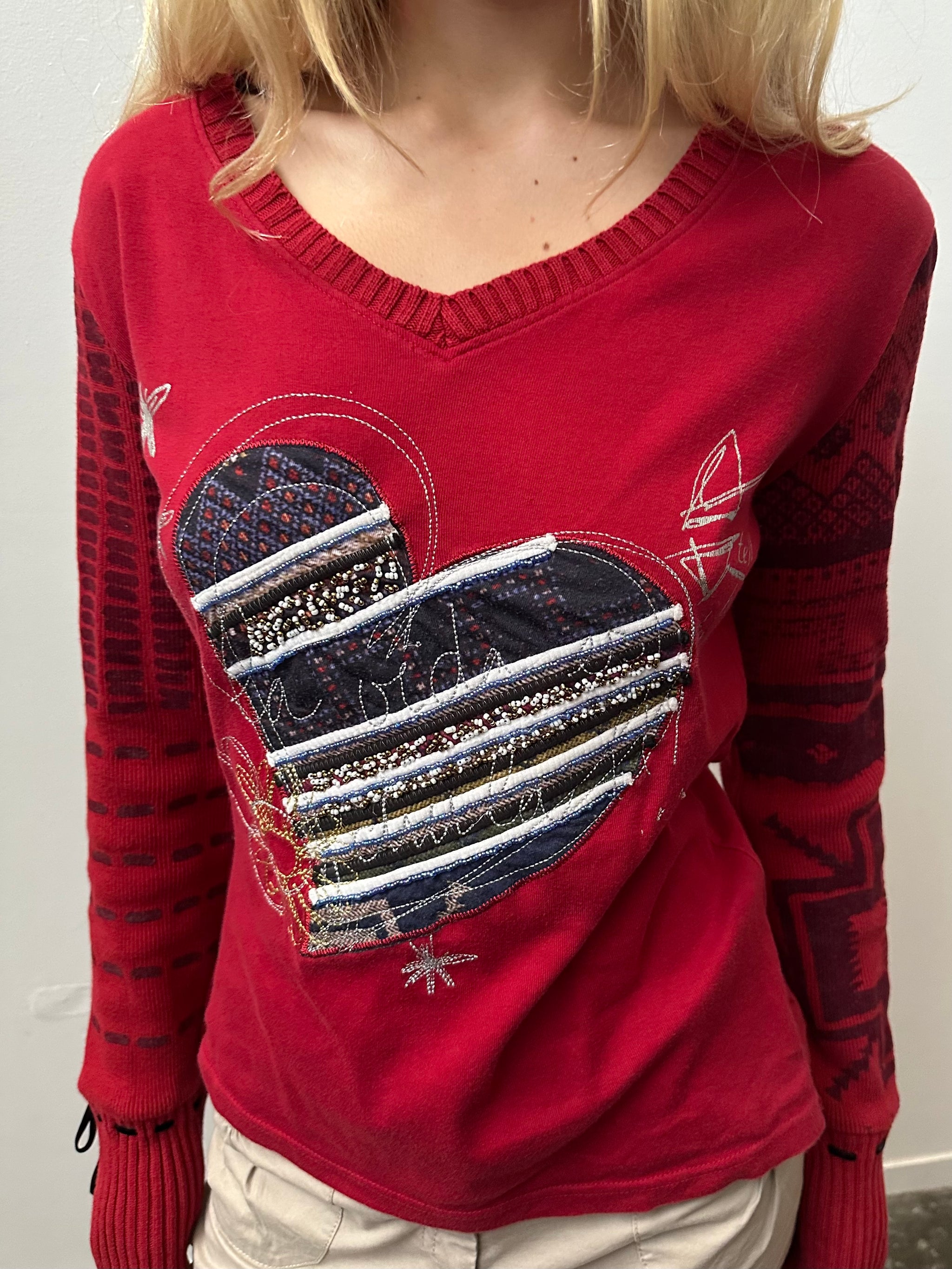 Desigual Red Graphic Long Sleeve Top - SIze L