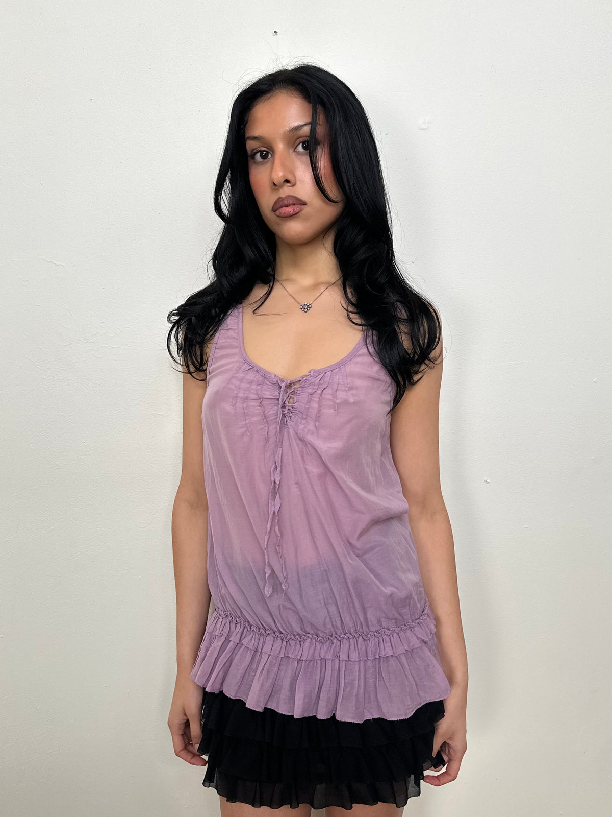 Lilac Cotten Ruffle Tank Top - Size M