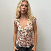 Cream & Red Floral Lace Wrap Top
