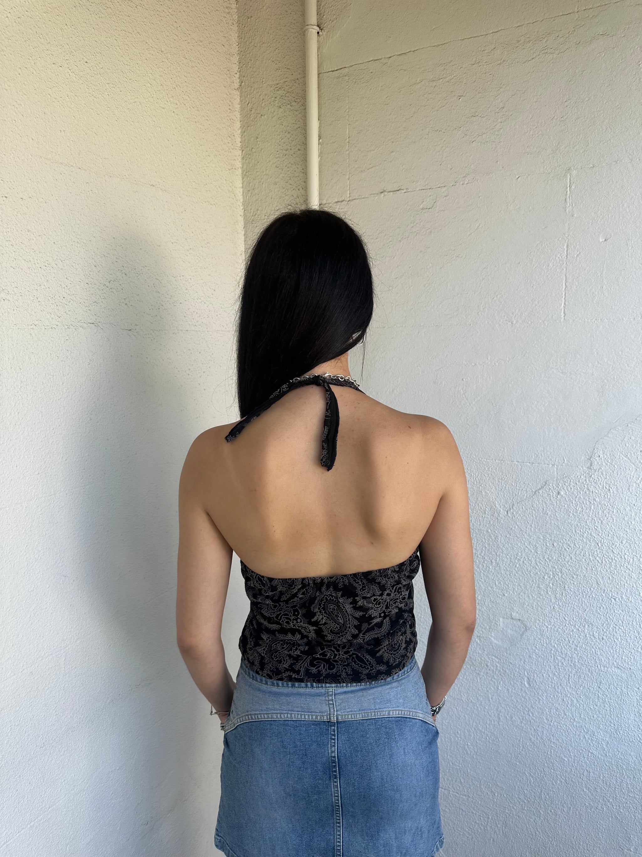 Black Paisley Print Halter Top - Size S