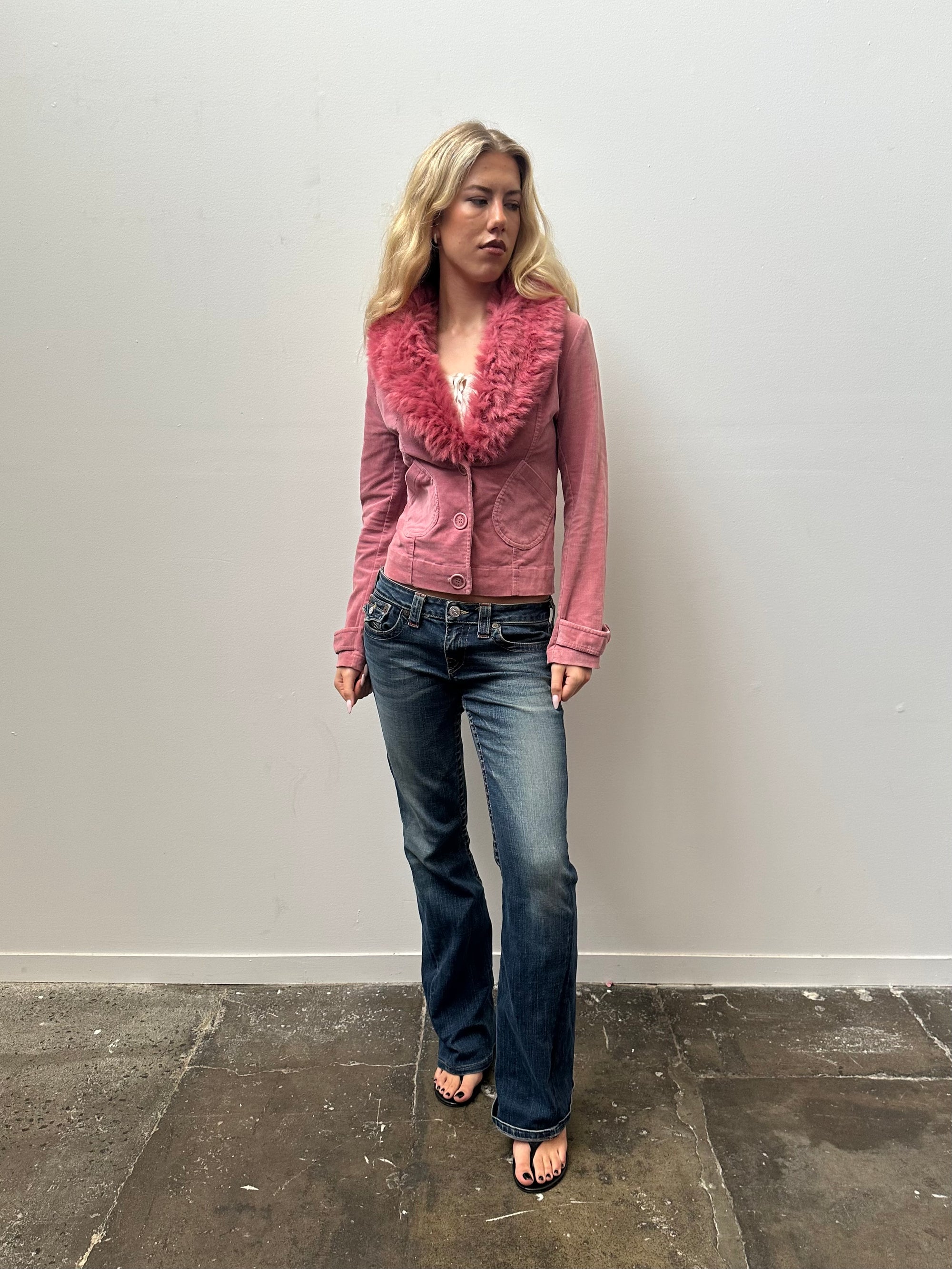 Pink Faux Fur Corduroy Jacket - Size S