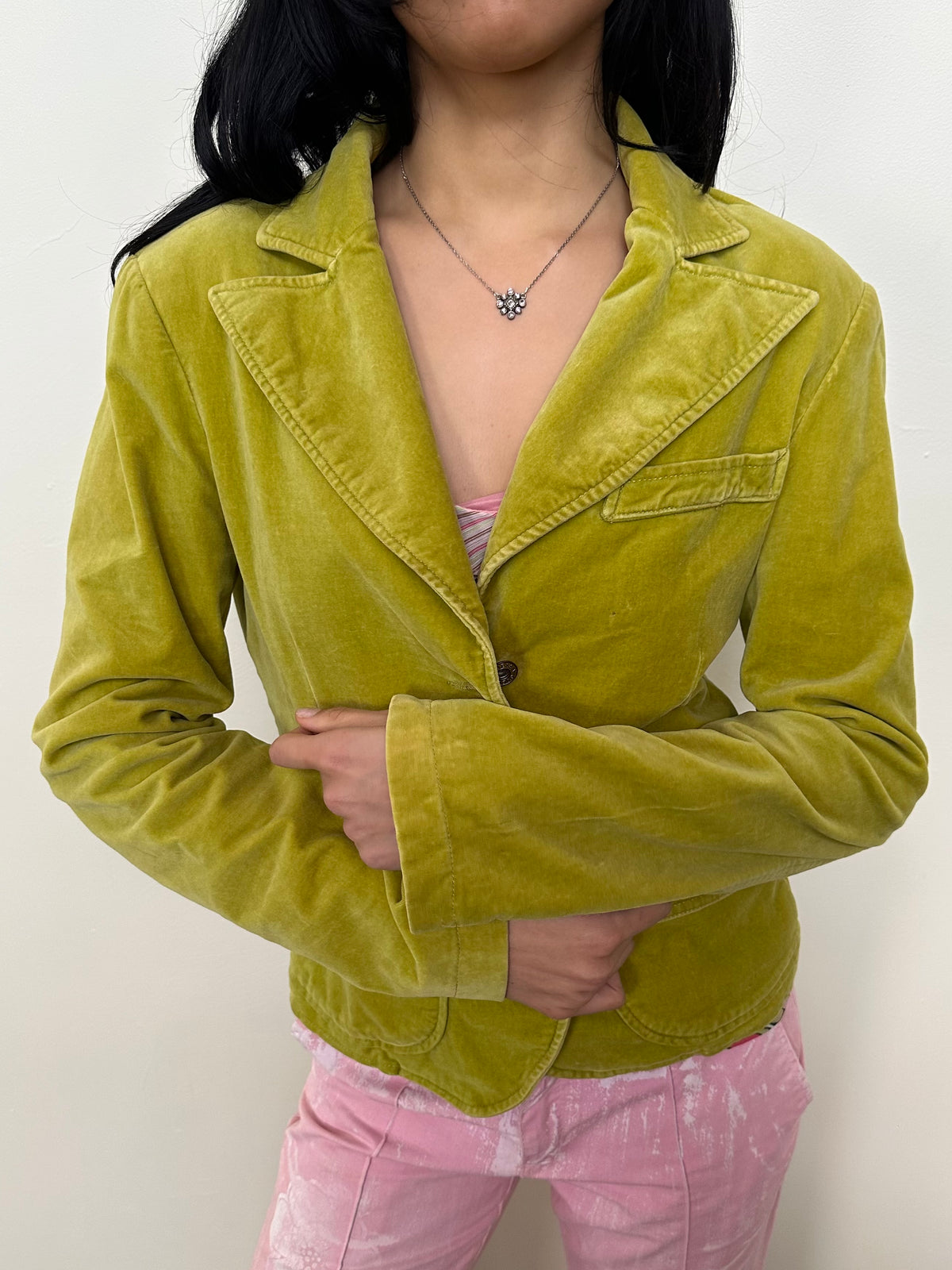 Guess Chartreuse Green Velour Blazer - Size L