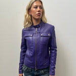Purple Leather Biker Jacket - Size M