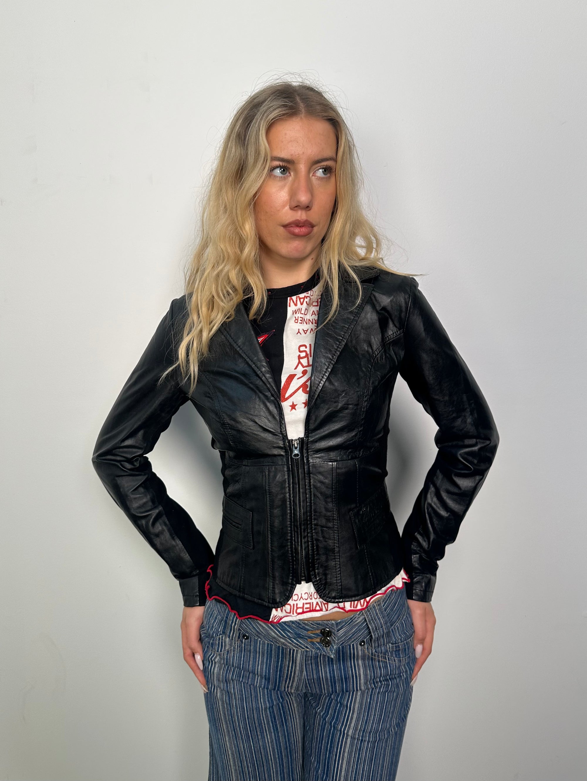 Fitted Black Leather Jacket - Size S
