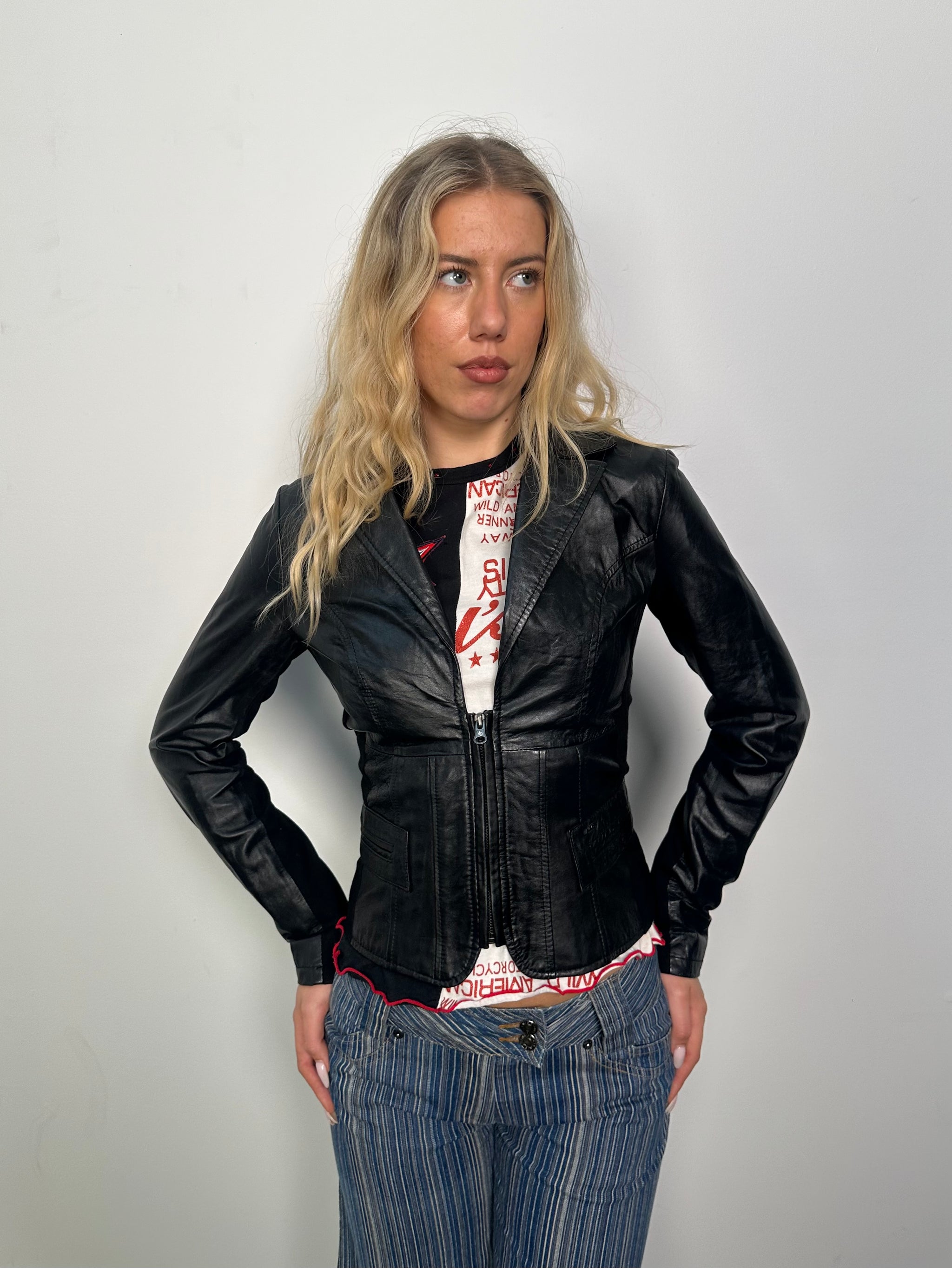 Fitted Black Leather Jacket - Size S