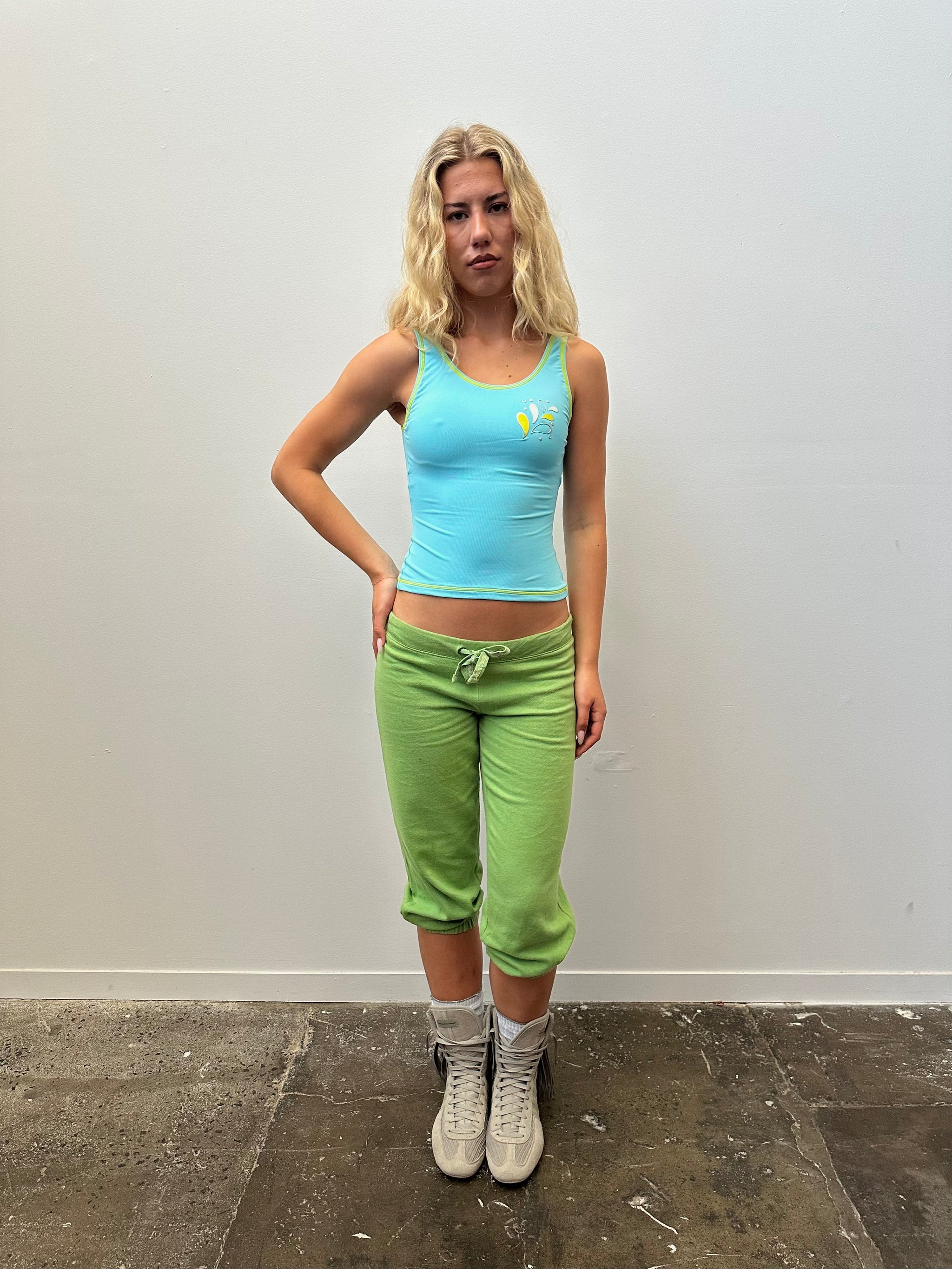 Turquoise Flower Print Sports Cami Top - Size XS