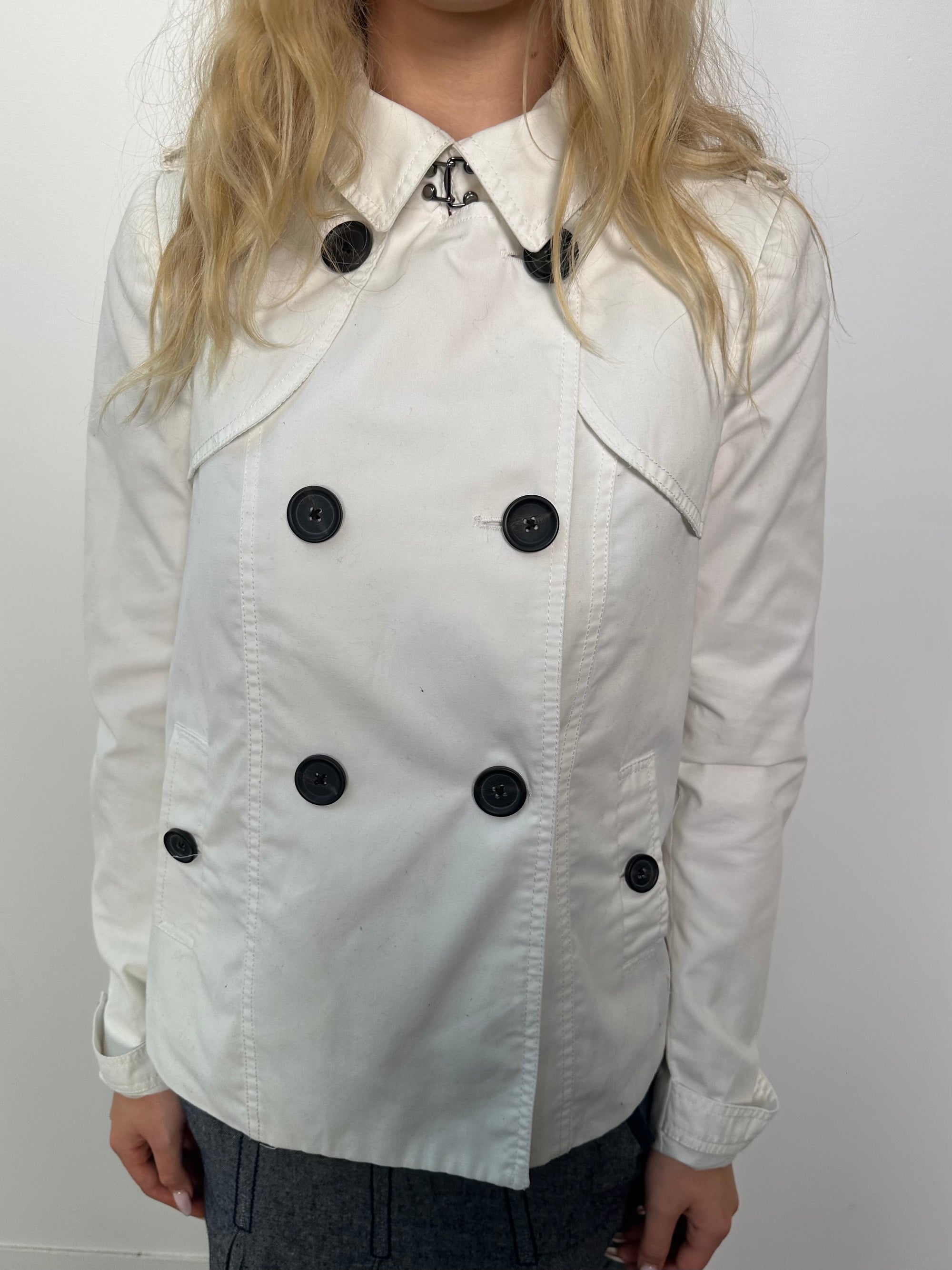 White Double Breasted Short Peacoat - Size M