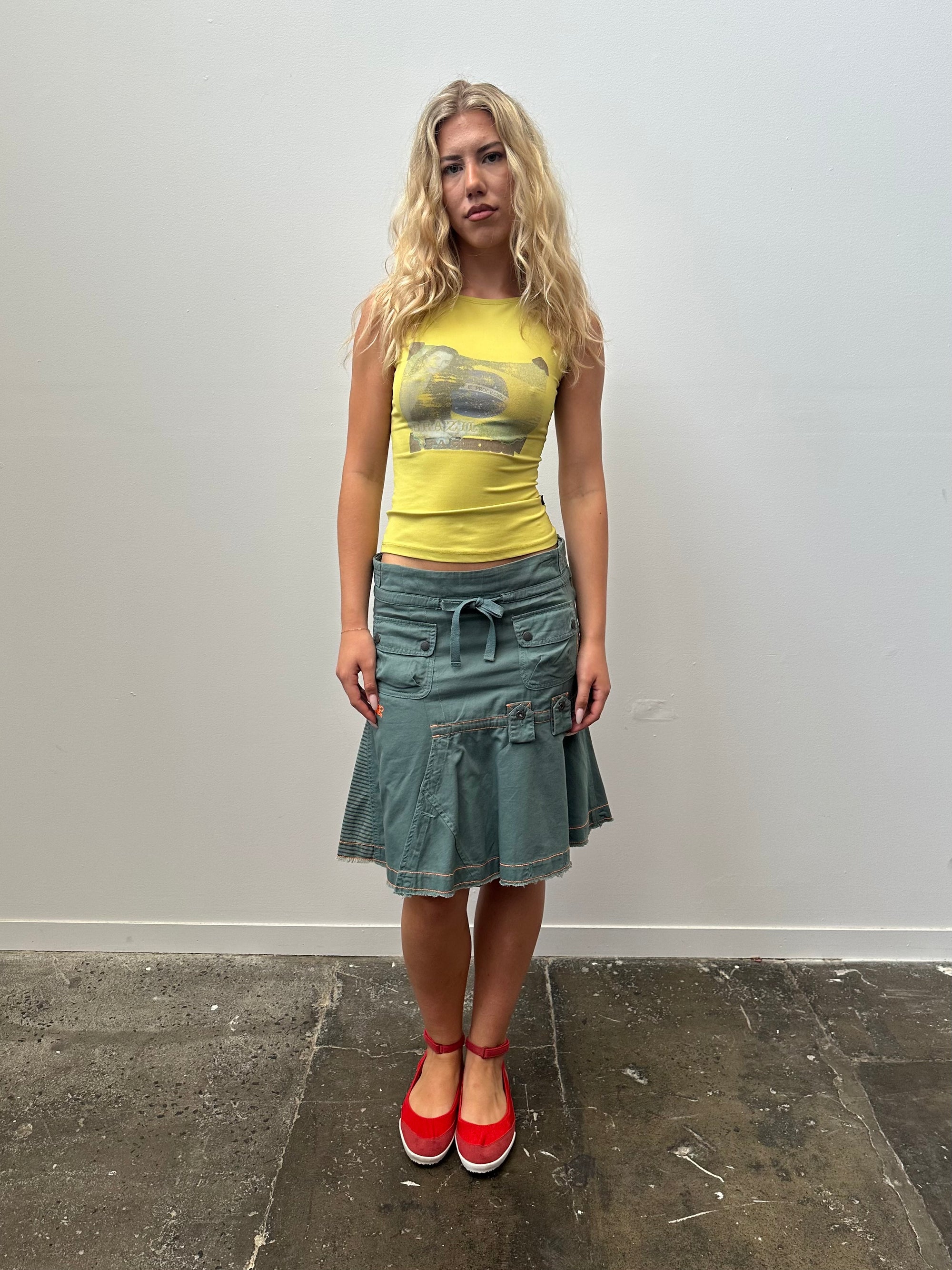00s Diesel Green Cargo Midi Skirt - Size S