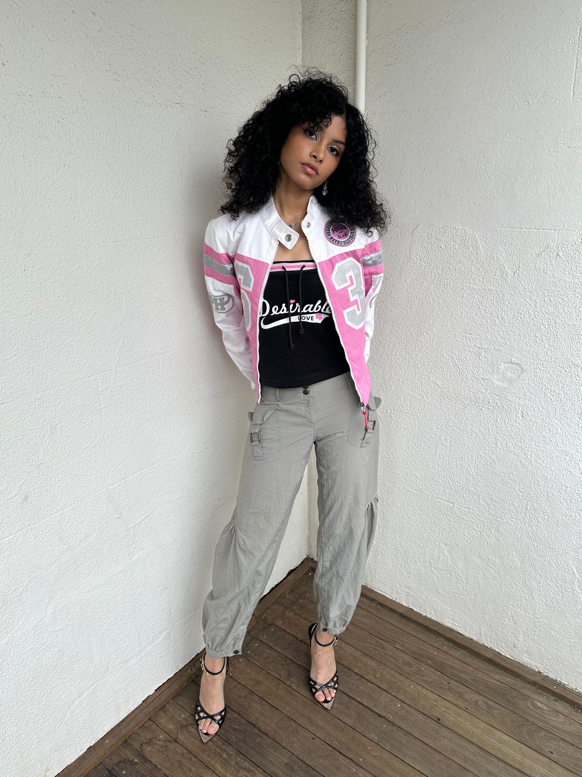 00s Phard Pink & White Motorcycle Style Jacket - Size S