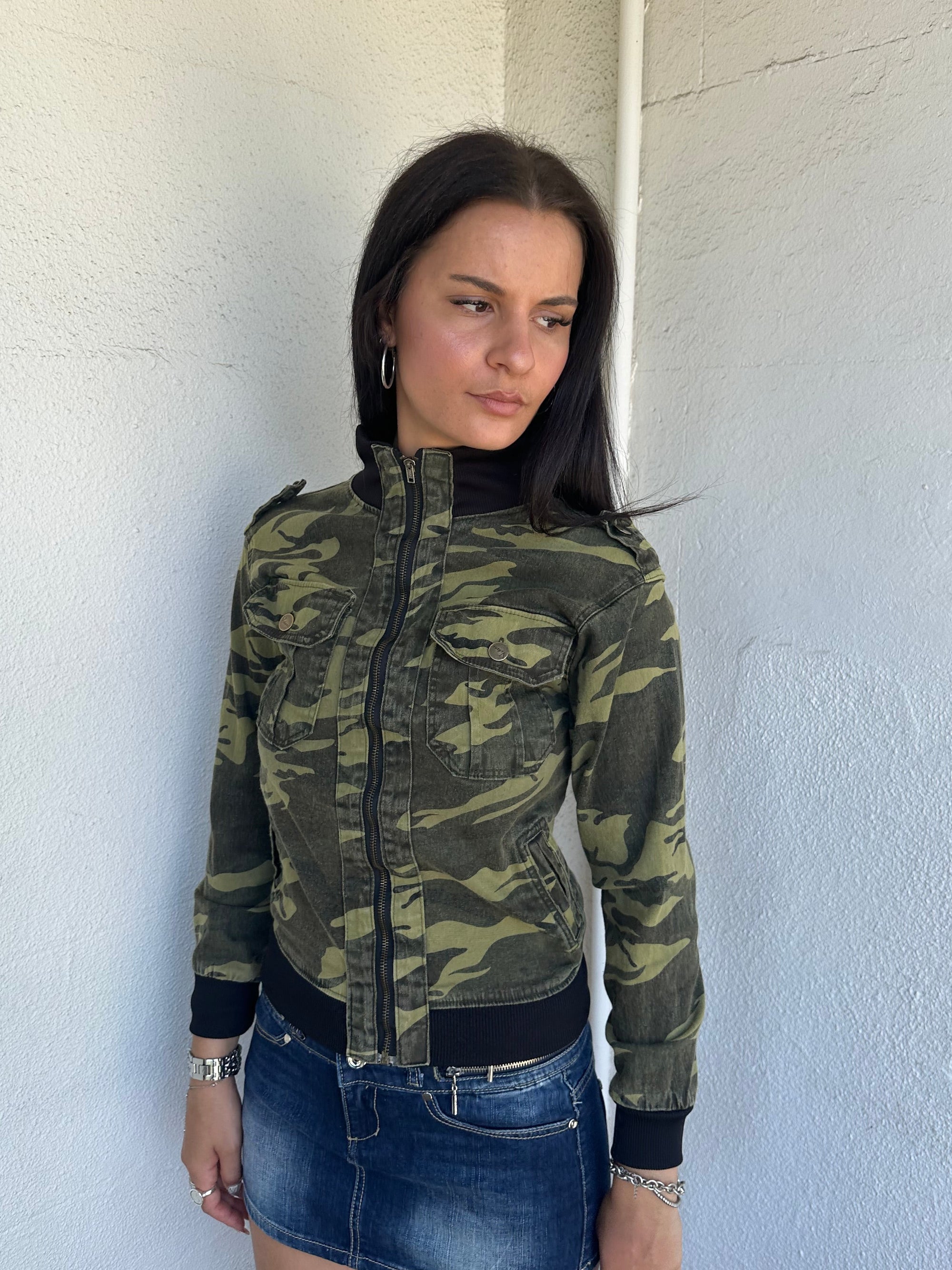 Camo Print Y2K Utilitarian Style Jacket - Size S