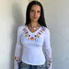 Boho White Embroidered Long Sleeve Top - Size M