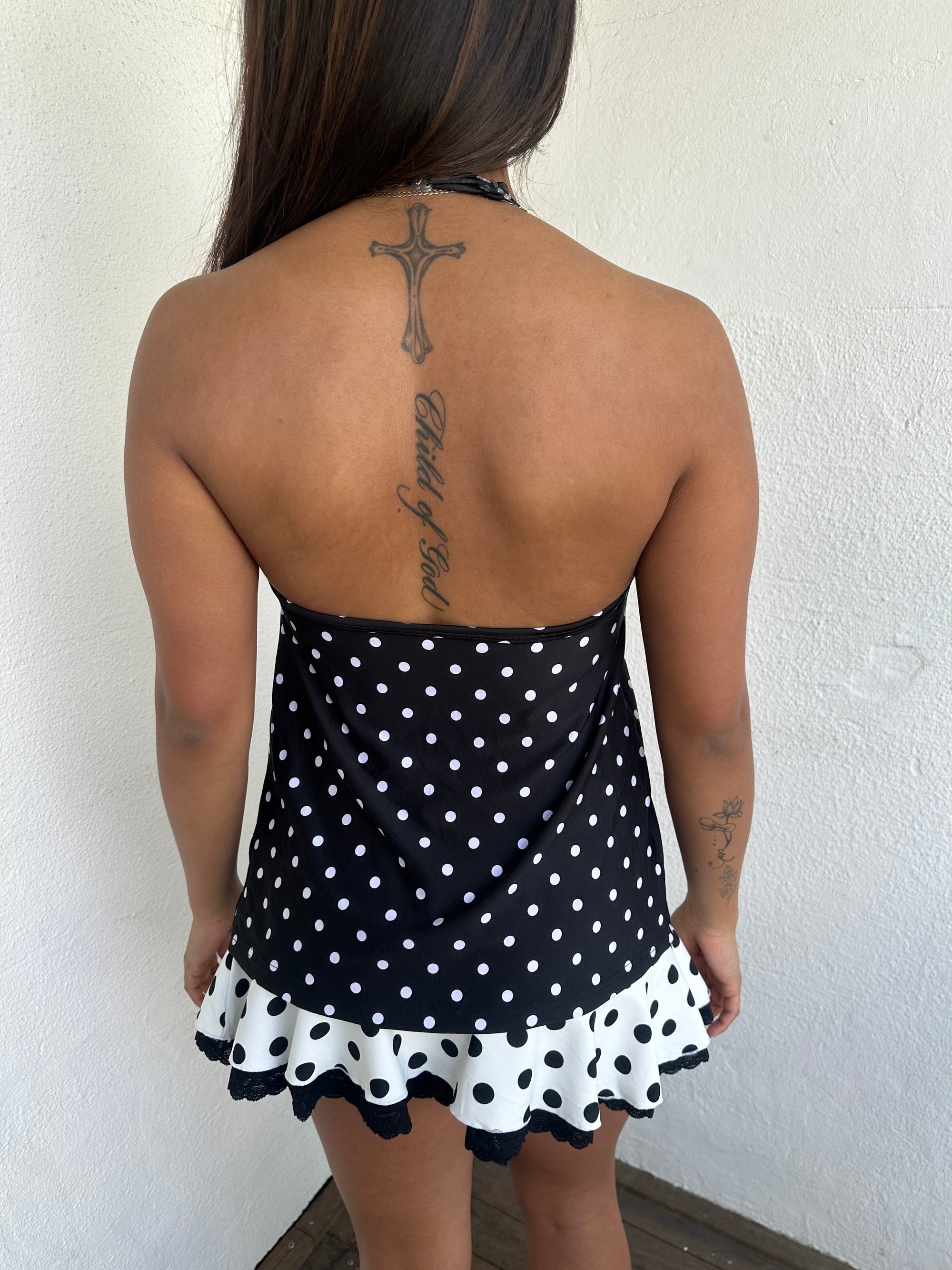 Black & White Polkadot Halter Neck Top