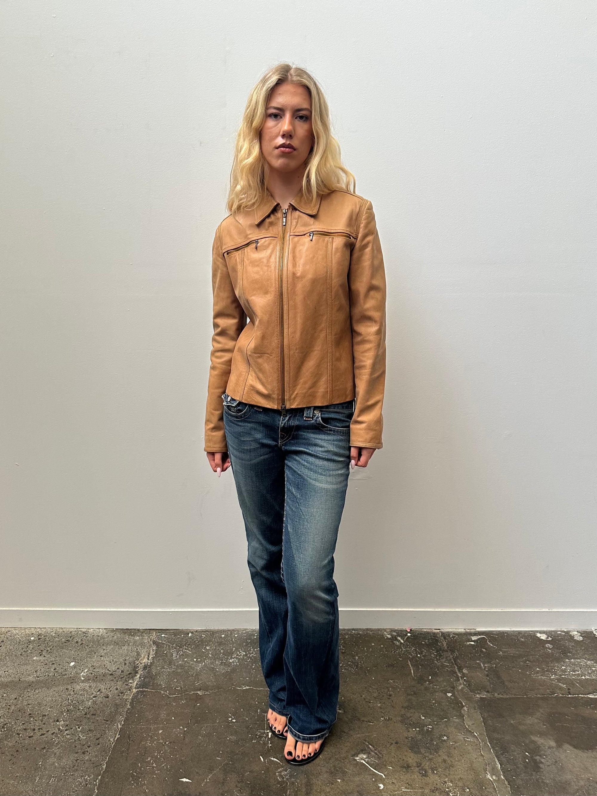 Tan Leather Jacket - Size M