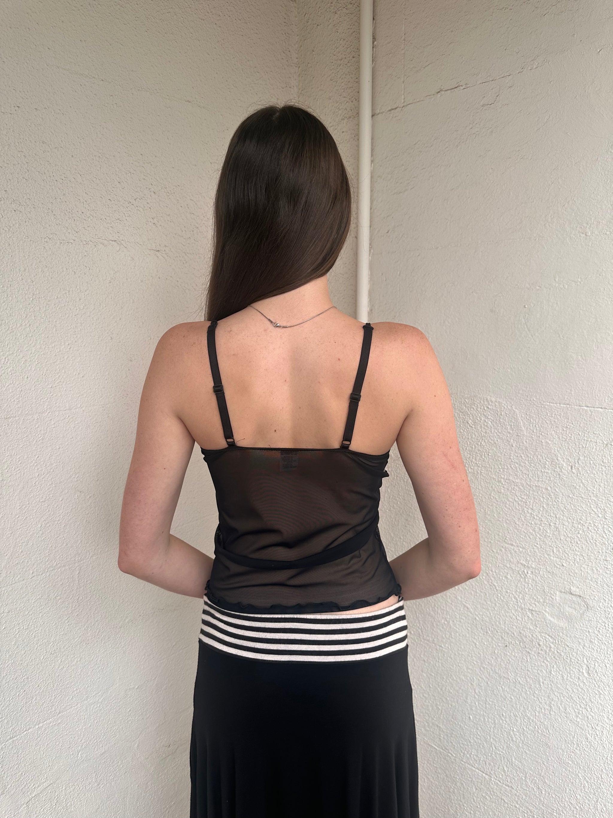 Black Floral Embroidered Mesh Cami