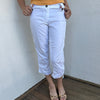 Woman wearing a Y2K 00s White side drawstring capri pants
